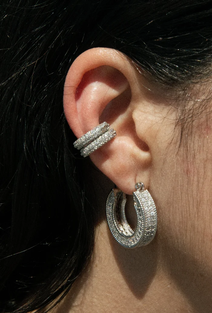Elegant Hoop Earrings With Simulated Crystals - Image 2