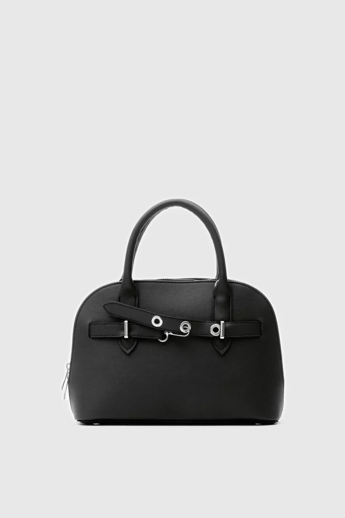 Elegant Black Faux Leather Handbag - Image 1