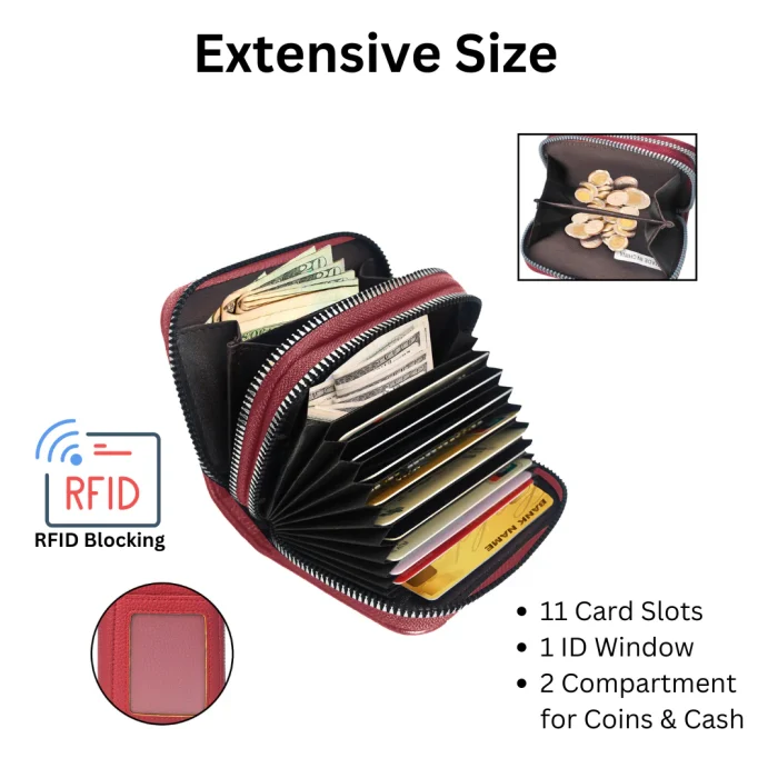 Compact Red Zipper Wallet With Id Window - Image 5