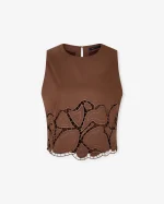 Elegant Brown Cropped Top With Intricate Cut-Out Details - Image 5