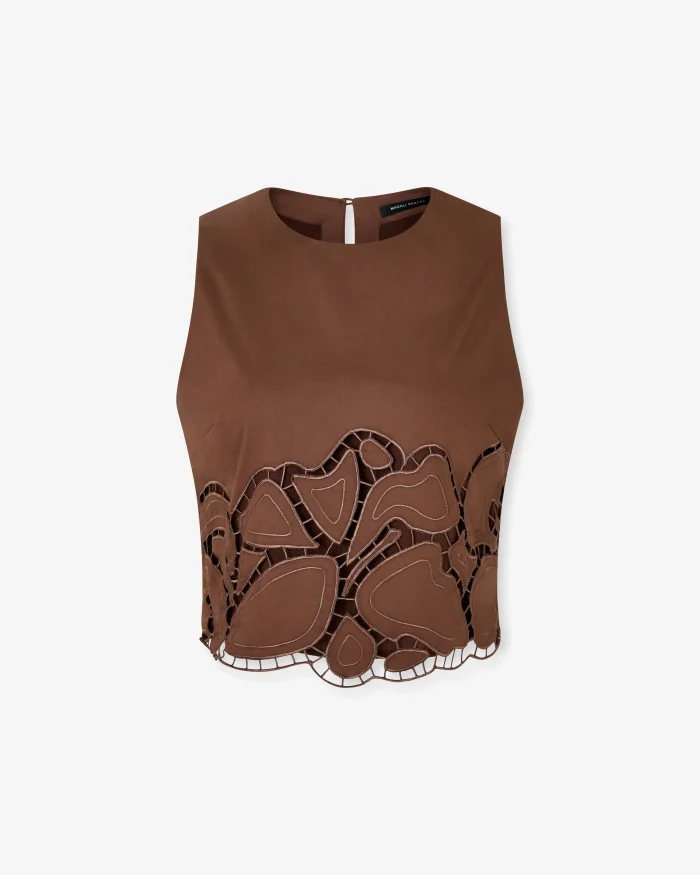 Elegant Brown Cropped Top With Intricate Cut-Out Details - Image 5