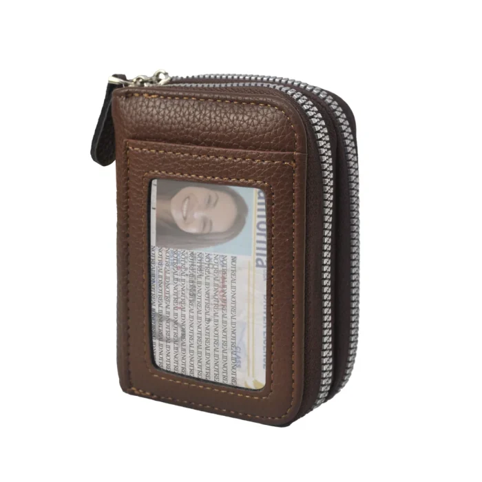 Compact Brown Leather Zipper Wallet - Image 1