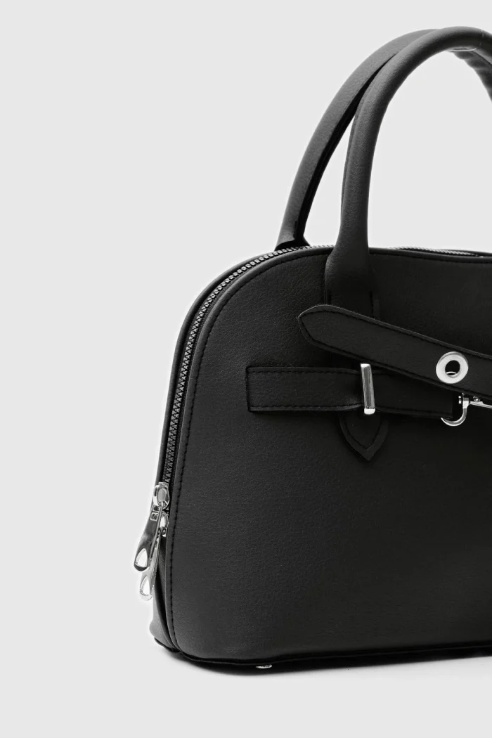 Elegant Black Faux Leather Handbag - Image 6