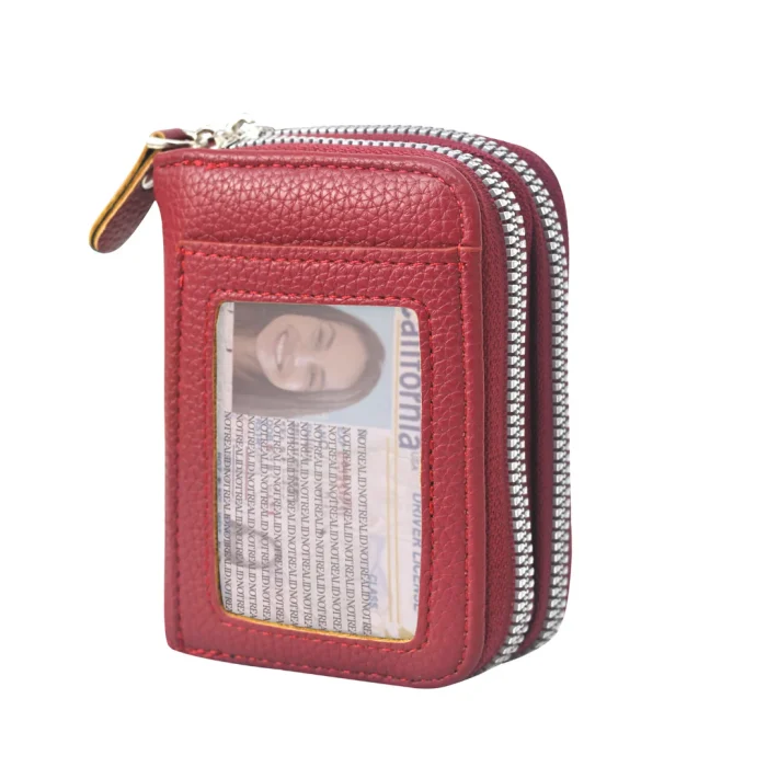 Compact Red Zipper Wallet With Id Window - Image 1