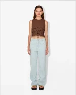 Elegant Brown Cropped Top With Intricate Cut-Out Details