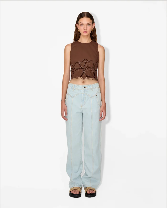 Elegant Brown Cropped Top With Intricate Cut-Out Details - Image 1