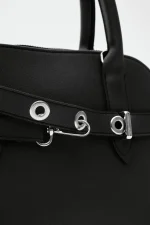 Elegant Black Faux Leather Handbag - Image 5