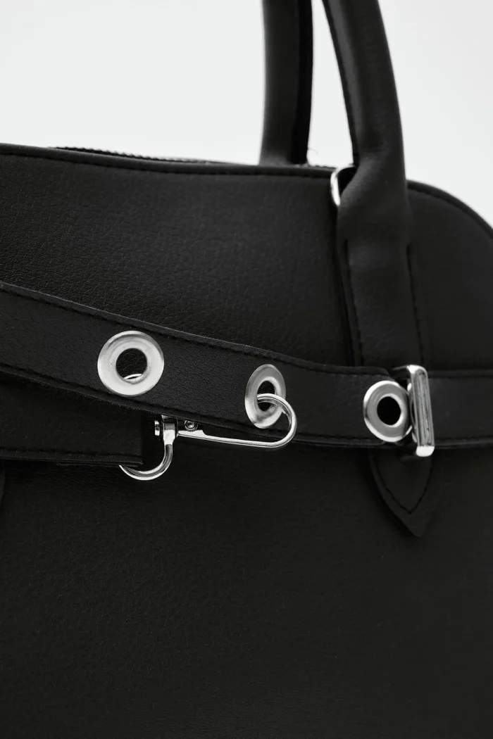 Elegant Black Faux Leather Handbag - Image 5