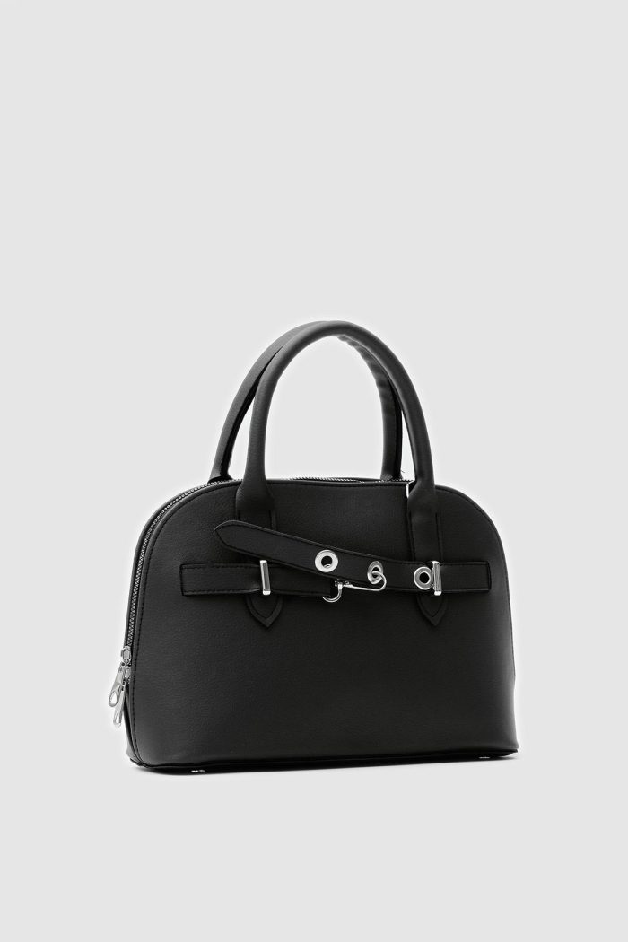 Elegant Black Faux Leather Handbag - Image 3