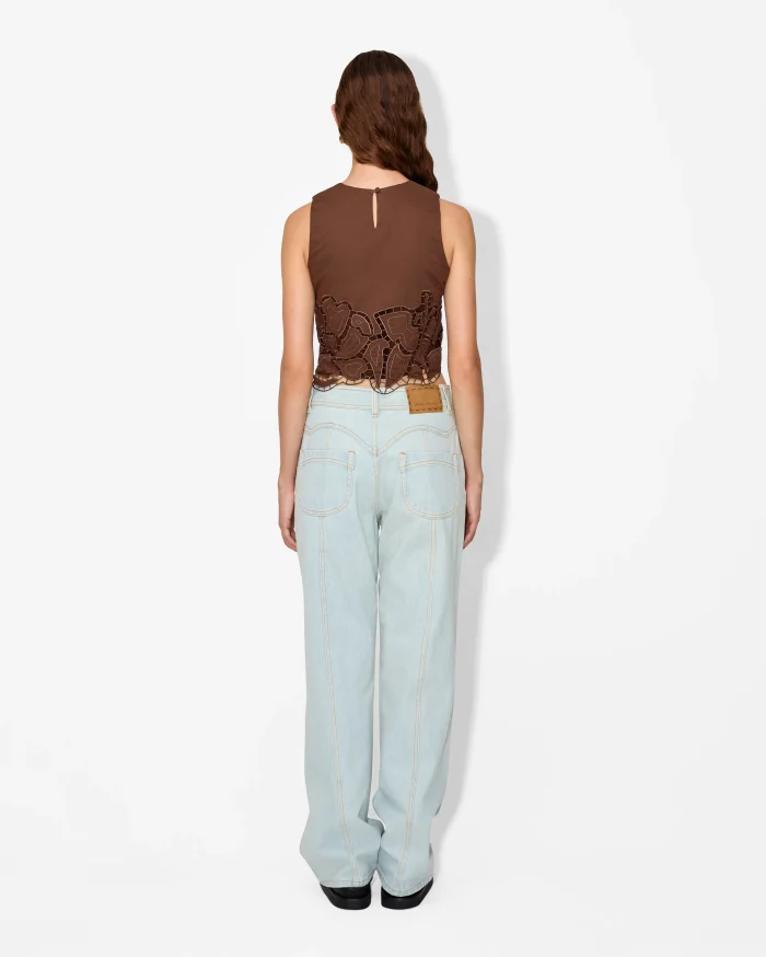 Elegant Brown Cropped Top With Intricate Cut-Out Details - Image 4