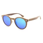 Stylish Wooden Frame Blue Lens Sunglasses