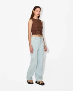 Elegant Brown Cropped Top With Intricate Cut-Out Details - Image 3