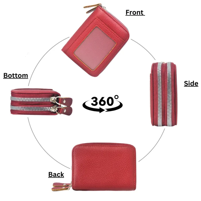 Compact Red Zipper Wallet With Id Window - Image 2
