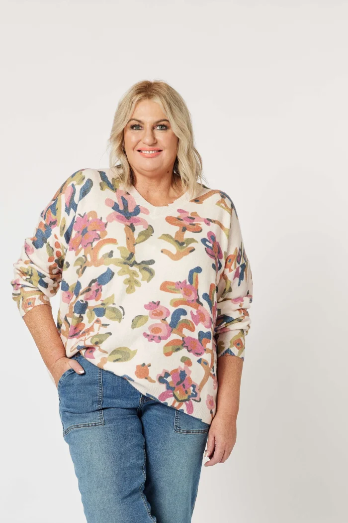 Vibrant Floral Knit Sweater - Image 1