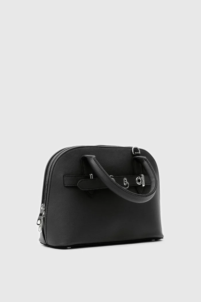 Elegant Black Faux Leather Handbag - Image 4