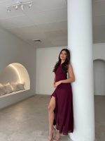 Elegant Burgundy Off-Shoulder Dress - Image 3