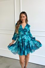 Elegant Ocean Hues Wrap Dress - Image 2