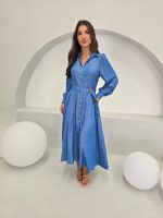 Elegant Blue Long-Sleeve Dress - Image 2
