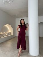 Elegant Burgundy Off-Shoulder Dress - Image 4