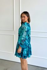 Elegant Ocean Hues Wrap Dress - Image 4