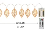 3M 20 LED Geometric Metal Fairy String Lights – Rose Gold Leaf Design – Battery Operated – 8 Modes with Remote - Image 7