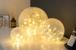 Set of 3 Crackled Glass Fairy Light Orbs – Battery Operated Table Lamps with Warm White LEDs & Timer – UK