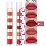 5 In 1 Matte Lipstick Kit Combo Strip Velvet Sexy  Lip Gloss Set - Image 3