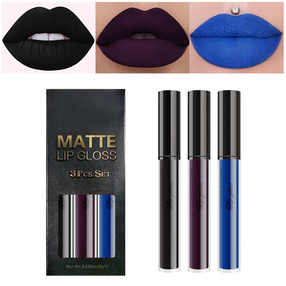 99138DC2-4F48-BD1E-BBD2-4F7D23842FDF 3Pcs Dark Blue Black Purple Matte Liquid Lipsticks - Image 1