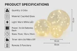 Set of 3 Crackled Glass Fairy Light Orbs – Battery Operated Table Lamps with Warm White LEDs & Timer – UK - Image 7