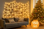 150 LED Photo Clip String Lights – 15M Battery-Powered Fairy Lights with Timer and 60 Pegs – Warm White - Image 2