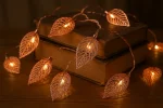 3M 20 LED Geometric Metal Fairy String Lights – Rose Gold Leaf Design – Battery Operated – 8 Modes with Remote